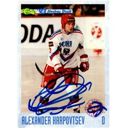 654196 Alexander Karpovtsev Autographed Hockey Card - Moscow Dynamo, Russia - 1993 Classic Rookie No.89 -  Autograph Warehouse
