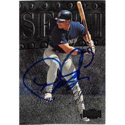 618994 David Segui Autographed Baseball Card - Seattle Mariners, SC - 1999 Skybox Metal Universe No.33