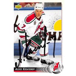 620052 Alexei Kasatonov Autographed Hockey Card - New Jersey Devils - 1993 Upper Deck No.96