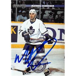 620222 Mathieu Schneider Autographed Hockey Card - Toronto Maple Leafs, SC - 1996 Donruss No.18