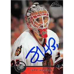 620714 Jeff Hackett Autographed Hockey Card - Chicago Blackhawks, SC - 1996 Leaf No.54