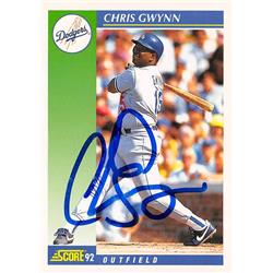 621722 Chris Gwynn Autographed Baseball Card - Los Angeles Dodgers - 1992 Score No.449