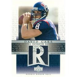 David Carr Player Worn Jersey Patch Football Card - Houston Texans - 2002 Upper Deck Honor Roll No.RHRDC