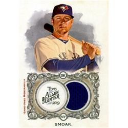 627039 Justin Smoak Player Worn Jersey Patch Baseball Card - Toronto Blue Jays - 2019 Topps Allen & Ginters No.FSRBJS
