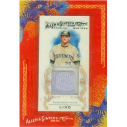627246 Adam Lind Player Worn Jersey Patch Baseball Card - Toronto Blue Jays - 2010 Topps Allen & Ginters No.AGRAL