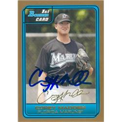 637844 Corey Madden Autographed Baseball Card - Florida Marlins - 2006 Bowman 1st Gold Rookie Thick No.DP39