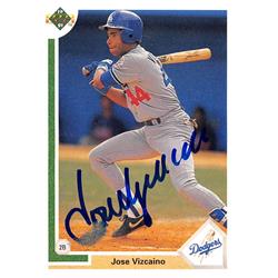 639357 Jose Vizcaino Autographed Baseball Card - Los Angeles Dodgers - 1991 Upper Deck No.580 Smudged