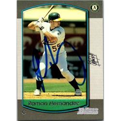 651455 Ramon Hernandez Autographed Baseball Card - Oakland Athletics, FT - 2000 Bowman No.394