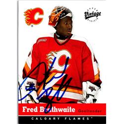 651784 Fred Brathwaite Autographed Hockey Card - Calgary Flames, FT - 2000 Upper Deck Vintage No.56