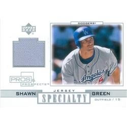 652810 Shawn Green Player Worn Jersey Patch Baseball Card - Los Angeles Dodgers - 2001 Upper Deck Pros & Prospects No.SSG