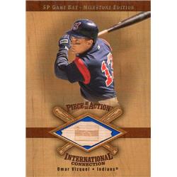 653593 Omar Vizquel Player Used Bat Patch Baseball Card - Cleveland Indians - 2001 Upper Deck Milestone International No.IOV