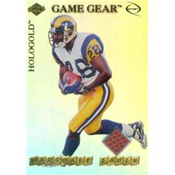 649496 Marshall Faulk Player Used Ball Patch Football Card - St. Louis Rams - 1999 Collectors Edge Game Gear Hologold No.GG3 -  Autograph Warehouse