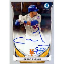 650194 Cesar Puello Autographed Baseball Card - New York Mets - 2014 Bowman Chrome Rookie No.BCAPCP