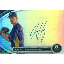 650827 John Hellweg Autographed Baseball Card - Milwaukee Brewers - 2013 Bowman Platinum Refractor No.BPAPJH