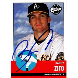 650984 Barry Zito Autographed Baseball Card - Oakland Athletics, FT - 2001 Upper Deck Vintage No.21
