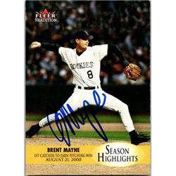 651595 Brent Mayne Autographed Baseball Card - Colorado Rockies, FT - 2000 Fleer Tradition Season Highlights No.U7