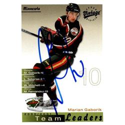 651666 Marian Gaborik Autographed Hockey Card - Minnesota Wild, FT - 2001 Upper Deck Vintage Leaders No.129