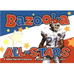Picture of Autograph Warehouse 583246 Jerome Woods Player Worn Jersey Patch Football Card - Kansas City Chiefs - 2004 Topps Bazooka All Stars No.BASJWO