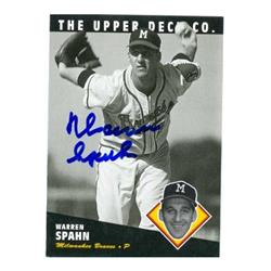 585650 Warren Spahn Autographed Baseball Card - Milwaukee Braves - 1994 Upper Deck No.90 All Time Heroes Bat