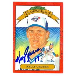 585792 Kelly Gruber Autographed Baseball Card - Diamond King Donruss Baseball Card No.12 1990 Toronto Blue Jays