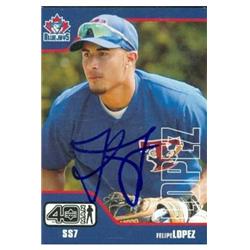 586399 Felipe Lopez Autographed Baseball Card - Toronto Blue Jays - 2002 Upper Deck Fortyman No.67 Rookie