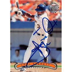 586761 Carl Everett Autographed Baseball Card - New York Mets SC - 1996 Topps Stadium Club No.58