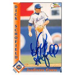 586793 Dick Schofield Autographed Baseball Card - New York Mets - 1993 Pacific No.202