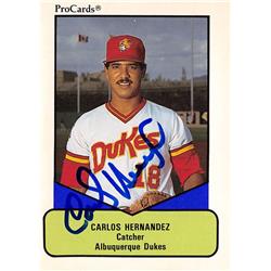 618570 Carlos Hernandez Autographed Baseball Card - Albuquerque Dukes, Los Angeles Dodgers - 1990 Procards Minor League Rookie No.70