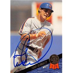 Todd Hundley autographed baseball card (New York Mets, SC) 1993 Leaf #75 - MLB Autographed Baseball Cards