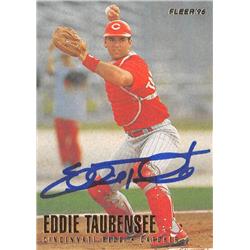618726 Eddie Taubensee Autographed Baseball Card - Cincinnati Reds, SC - 1996 Fleer No.355