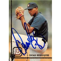 Oscar Henriquez autographed baseball card (Houston Astros, SC) 1994 Bowman #418 - Baseball Slabbed Autographed Cards