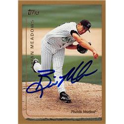 618933 Brian Meadows Autographed Baseball Card - Florida Marlins, SC - 1998 Topps No.129