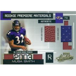 Musa Smith Player Worn Jersey & Ball Patch Football Card - Baltimore Ravens - 2003 Playoff Absolute Rookie Premiere Materials No.163 LE 442-750