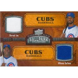 Alfonso Soriano & Derrek Lee player worn jersey patch baseball card (Chicago Cubs) 2008 Upper Deck Ball Park #194 - MLB Game Used Jerseys
