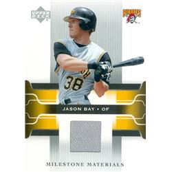 649811 Jason Bay Player Worn Jersey Patch Baseball Card - Pittsburgh Pirates - 2005 Upper Deck Milestone Materials No.MMJB