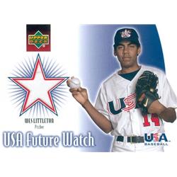 649917 Wes Littleton Player Worn Jersey Patch Baseball Card - Team USA - 2002 Upper Deck Future Watch Rookie No.USWL