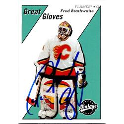 651781 Fred Brathwaite Autographed Hockey Card - Calgary Flames, FT - 2000 Upper Deck Vintage Great Gloves No.GG4