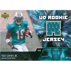 Picture of Autograph Warehouse 583342 Ted Ginn Jr. Player Worn Jersey Patch Football Card - Miami Dolphins - 2007 Upper Deck Rookie No.UDRJTG Teal