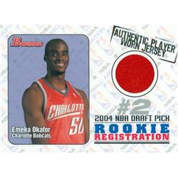 Picture of Autograph Warehouse 583447 Emeka Okafor Player Worn Jersey Patch Basketball Card - Charlotte Bobcats - 2004 Bowman Draft Rookie Registration No.ROREO