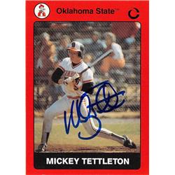 584070 Mickey Tettleton Autographed Baseball Card - Oklahoma State University Cowboys - 1990 College Collection No.77