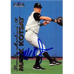 618939 Mark Kotsay Autographed Baseball Card - Florida Marlins, SC - 1999 Fleer Tradition No.192