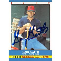 Gary Gaetti Autographed Baseball Card - Minnesota Twins - 1987 Fleer Record Setters No.9