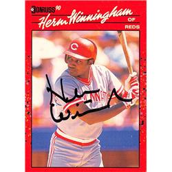 626347 Herm Winningham Autographed Baseball Card - Cincinnati Reds - 1990 Donruss No.478