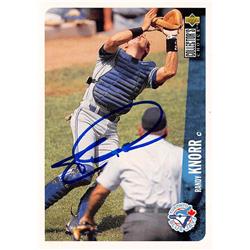 626599 Randy Knorr Autographed Baseball Card - Toronto Blue Jays - 1996 Upper Deck No.357