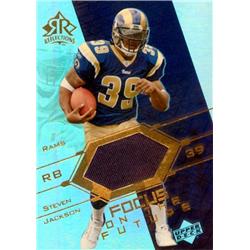 Steven Jackson Player Worn Jersey Patch Football Card - St. Louis Rams - 2004 Upper Deck Reflections Refractor No.FOSJ