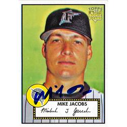 637625 Mike Jacobs Autographed Baseball Card - Florida Marlins - 2006 Topps 52 Rookie No.195