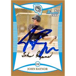 637717 John Raynor Autographed Baseball Card - Florida Marlins - 2008 Bowman 1st Rookie Gold No.BP24