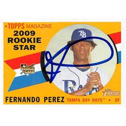 637828 Fernando Perez Autographed Baseball Card - Tampa Bay Rays - 2009 Topps Heritage No.120 Rookie Star