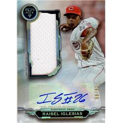 637877 Raisel Iglesias Autographed Player Worn Jersey Patch Baseball Card - Cincinnati Reds - 2019 Topps Triple Threads No.AUJRRI LE 16-99
