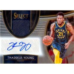 638545 Thaddeus Young Autographed Player Worn Jersey Patch Basketball Card - Indiana Pacers - 2019 Panini Select No.AMTYG LE 155-167